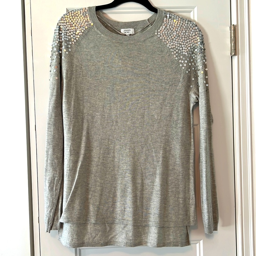 Crown and Ivy woman’s sweater with sequined shoulders. Size S. NWT.